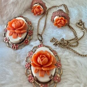 Elegant Floral coral colored celluloid set